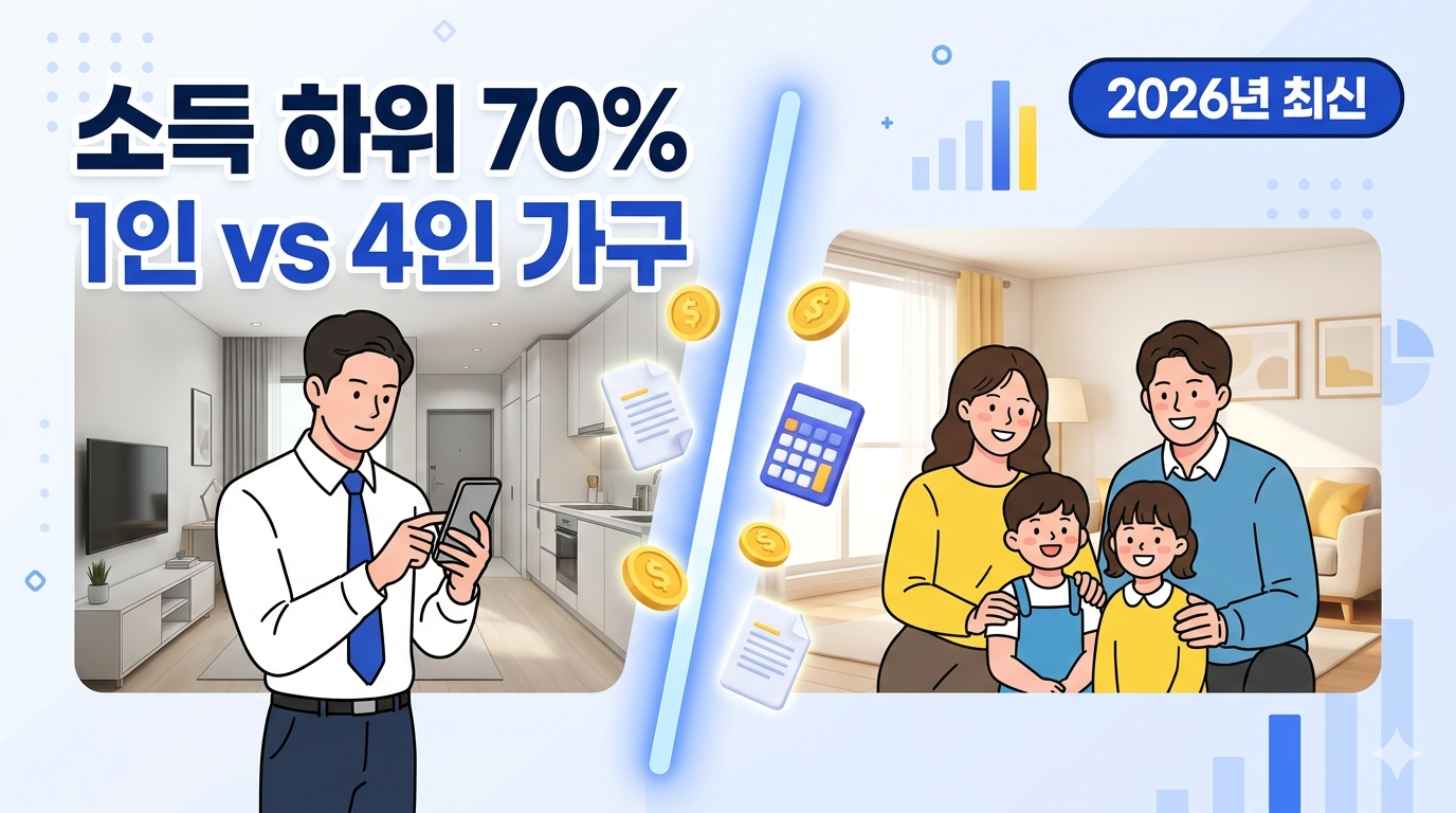 소득 하위 70% 기준 완벽 정리: 1인 가구와 4인 가구의 결정적 차이