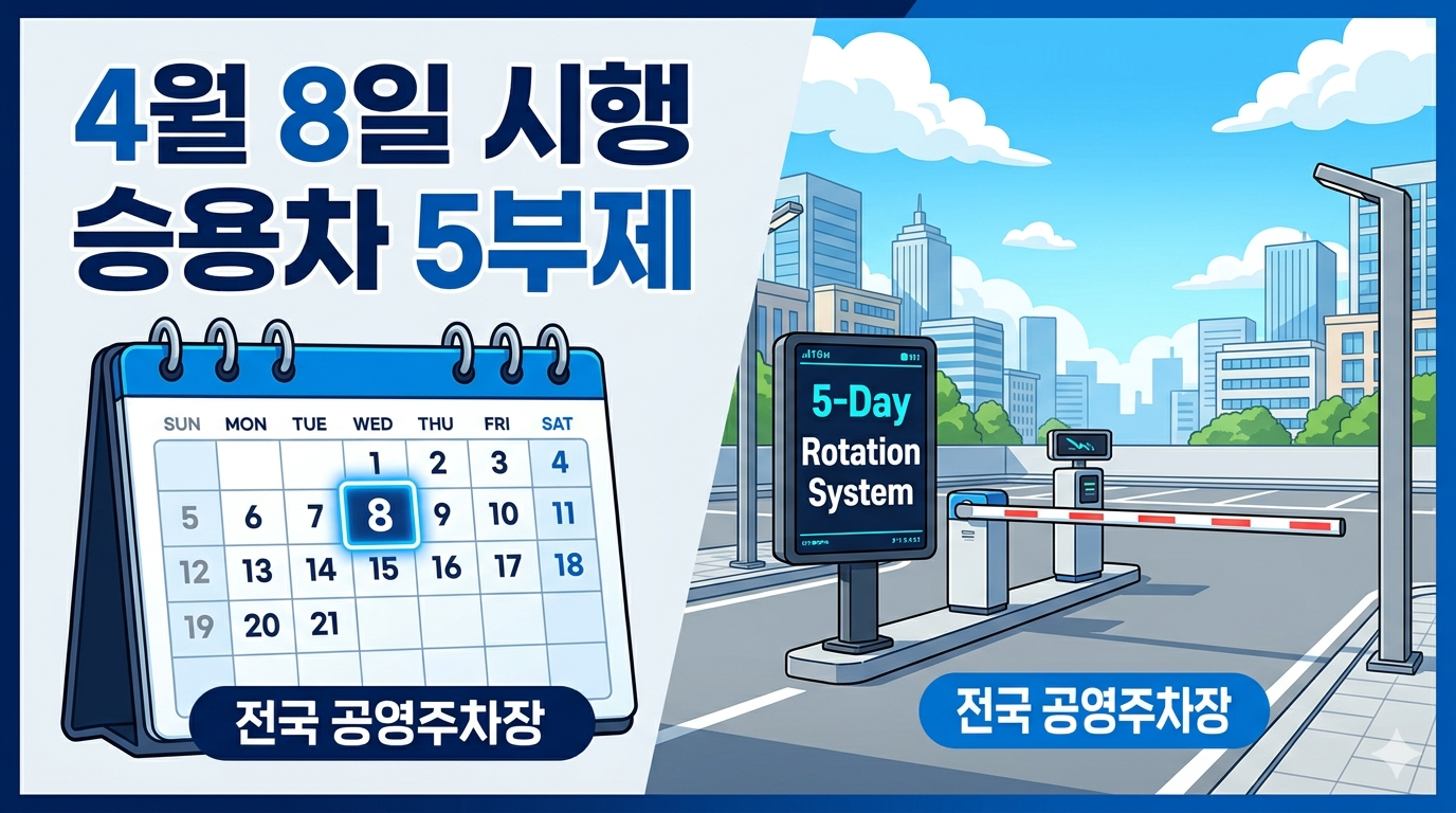 2026년 4월 8일부터 전국 공영주차장 승용차 5부제 전격 시행: 대상 및 요일 확인