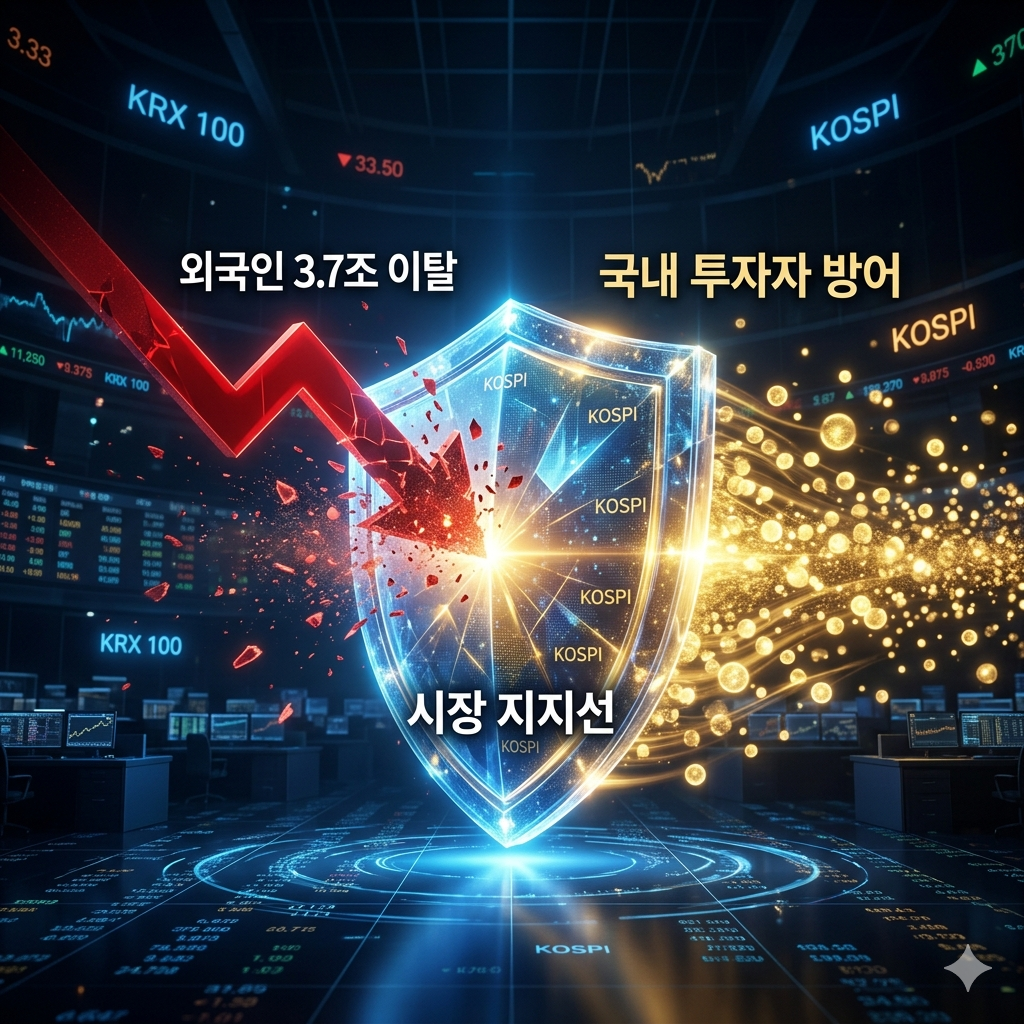 외국인 3.7조 원 순매도 이탈, 국내 투자자 방어 매수세로 시장 지지