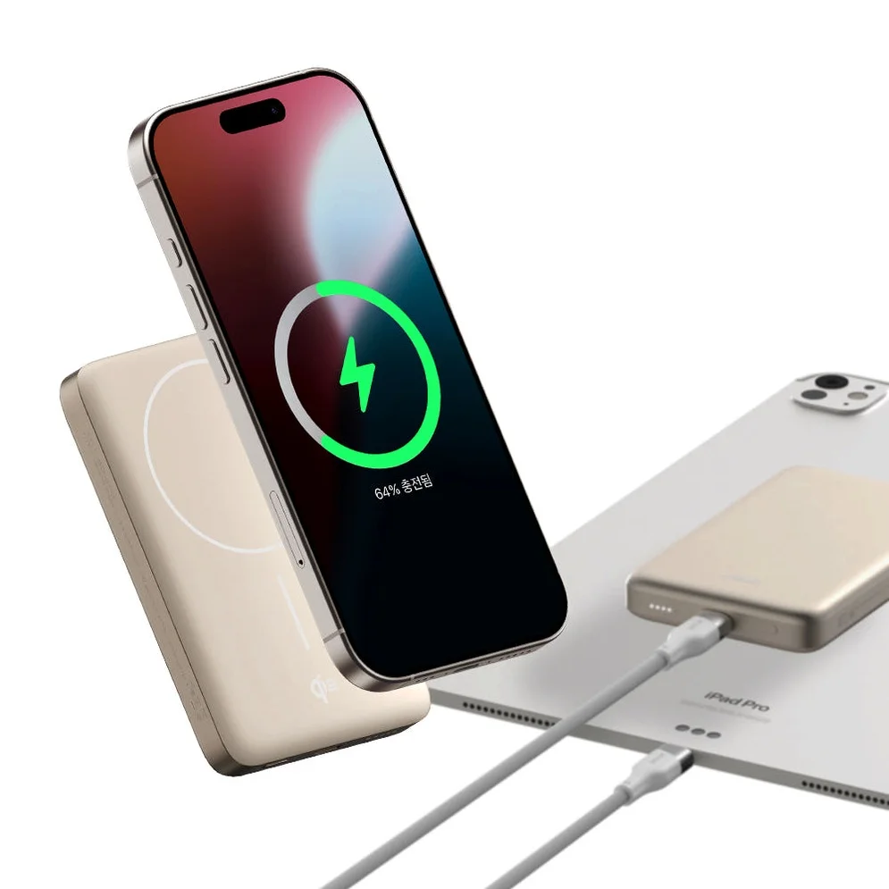 Qi2 15W 맥세이프 슬림 고속 보조배터리 10000mAh QB210 베이지 상세 이미지 6