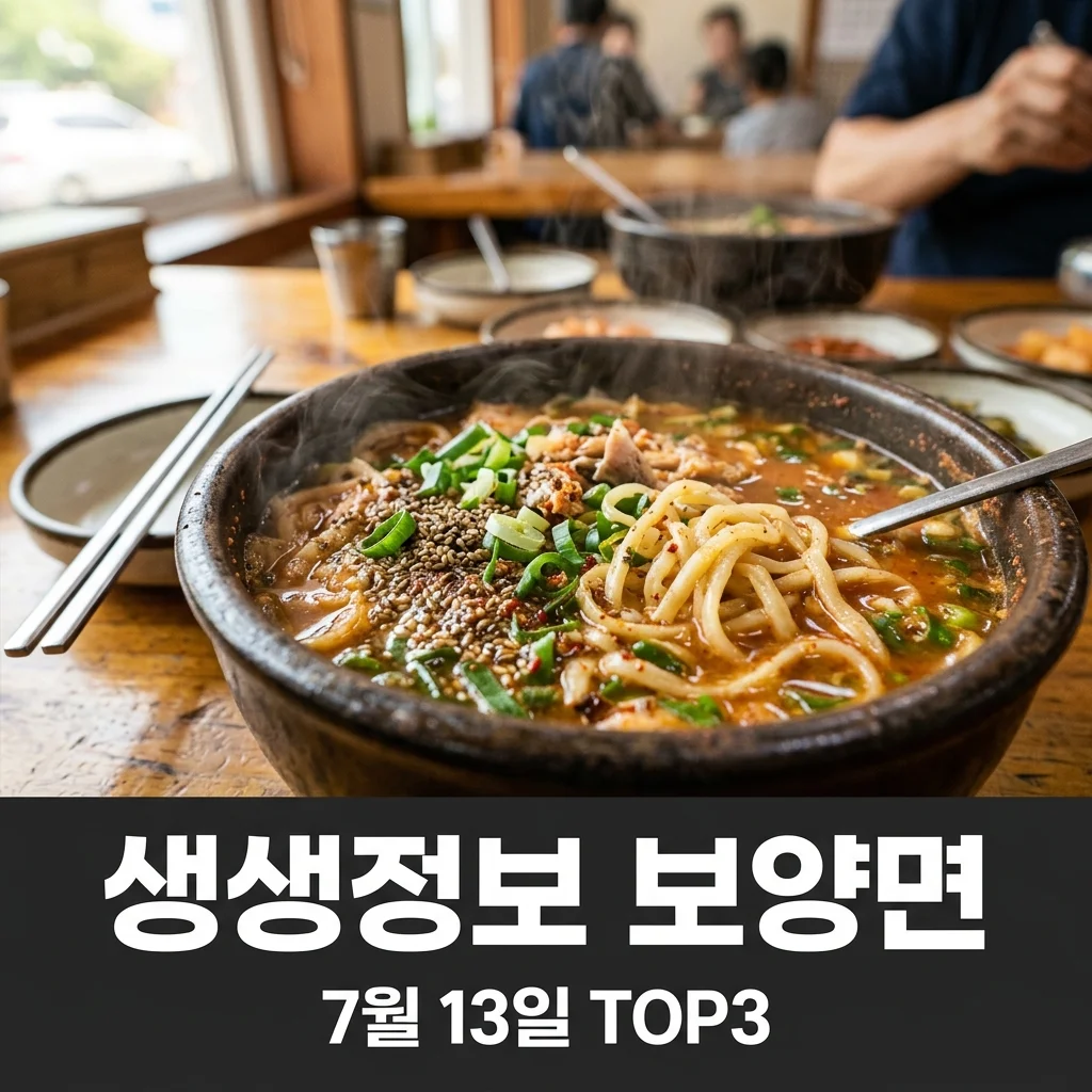 2TV 생생정보 보양 면 요리 TOP3, 7월 13일 원기충전 맛집 총정리!