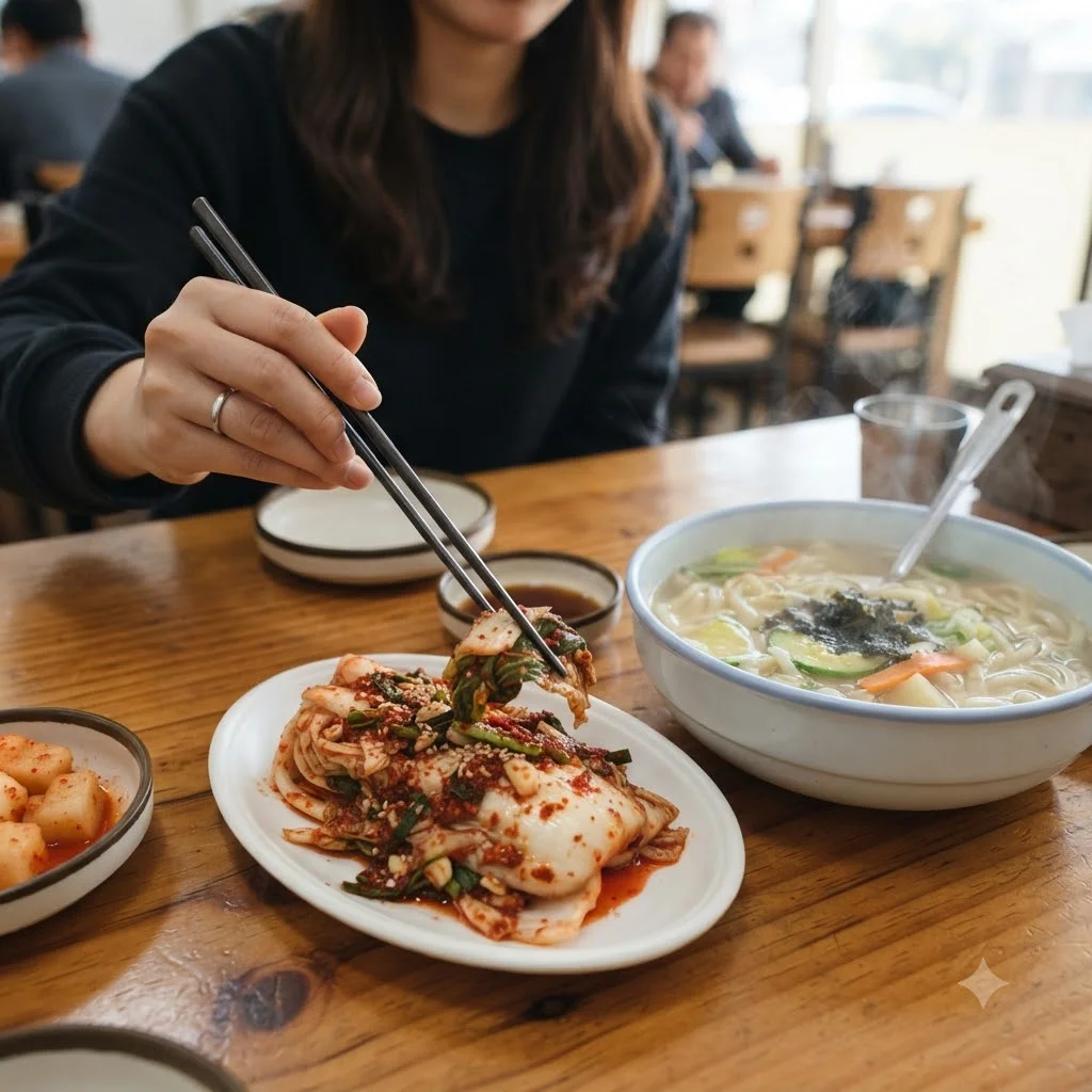 칼국수 맛의 완성, 아삭한 겉절이 김치!