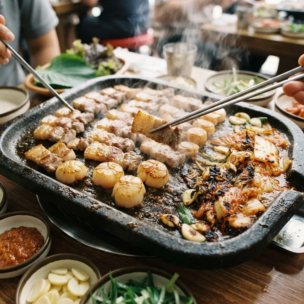 꿀삼겹과 관자의 만남, 삼합의 환상적인 구성
